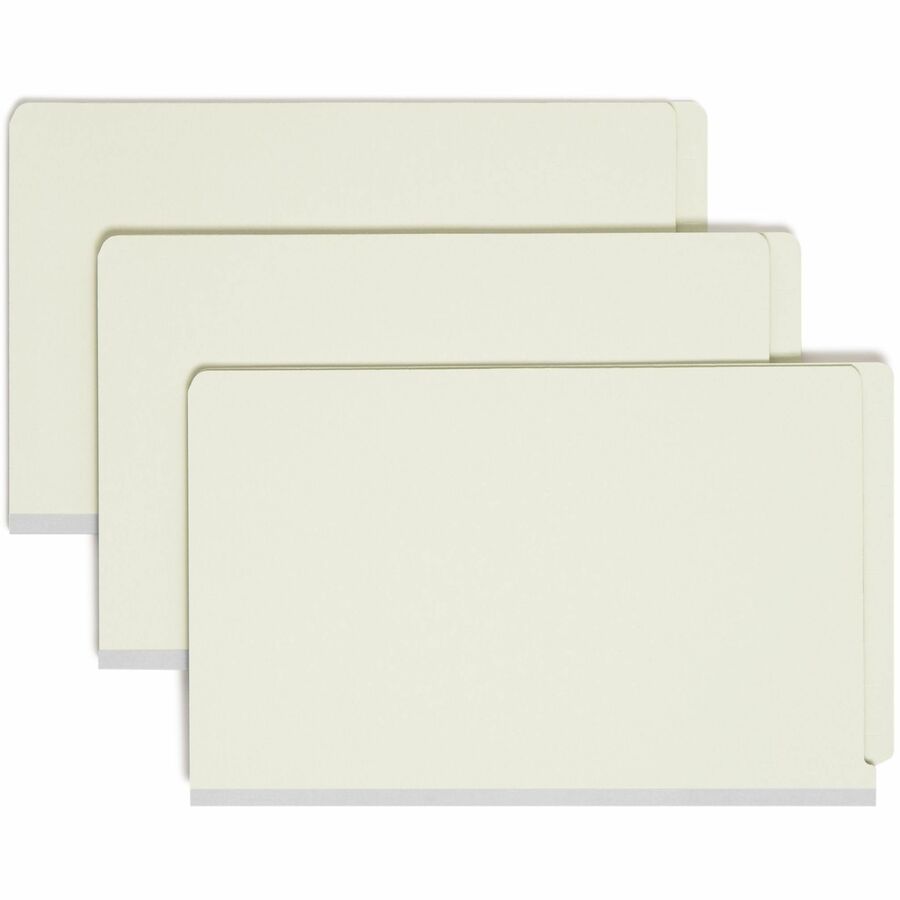 Smead 1/3 Tab Cut Legal Classification Folder - 8 1/2" x 14" - 3" Expansion - 2 x 2S Fastener - 2" for Folder, 1" for Divider - End Tab Location - 3 Divider - 25 pt. - Pressboard - Gray, Green - Rounded Corner - 100% Recycled - 10 / Box