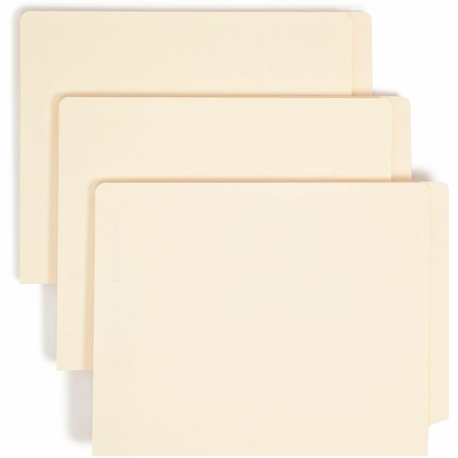 Smead Straight Tab Cut Letter Fastener Folder - 8 1/2" x 11" - 1 1/2" Expansion - 2 x 2B Fastener - 2" for Folder - End Tab Location - 14 pt. - 2 Plys - Manila - Reinforced Tab, Heavyweight Cover, Embossed - 10% Recycled - 50 / Box