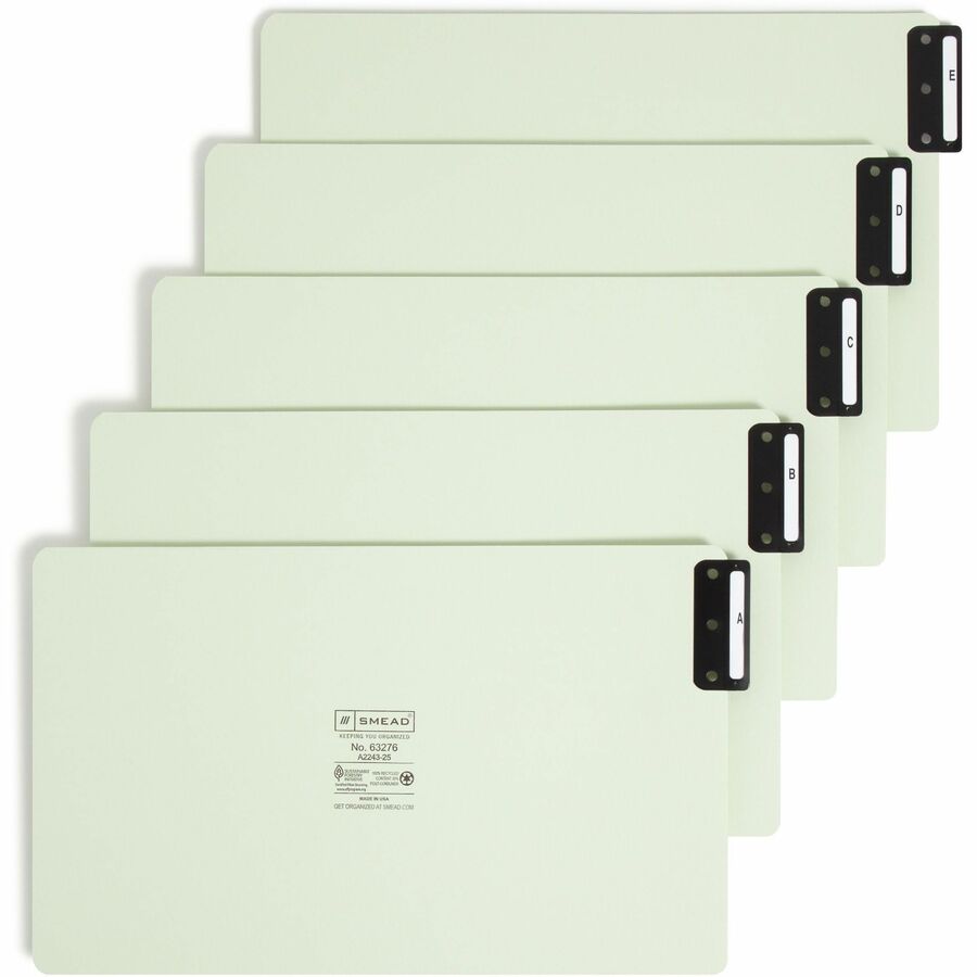 Smead 100% Recycled Filing Guides with Vertical Extra-Wide Blank Tab - Printed Tab(s) - Character - A-Z - 25 Tab(s)/Set - 0.50" Tab Width - Legal - 100% - 1 Set