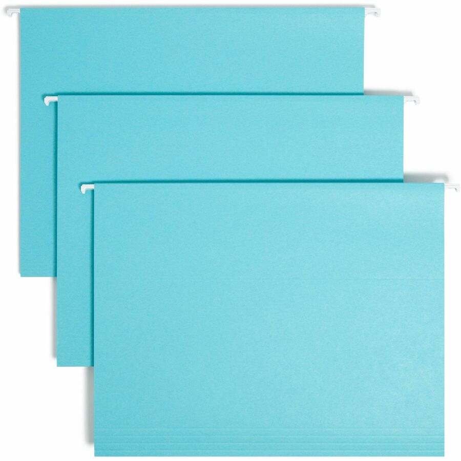 Smead Colored 1/5 Tab Cut Letter Hanging Folder - 8 1/2" x 11" - Top Tab Location - Assorted Tab Position - 11 pt. - Aqua - 10% Recycled - 25 / Box