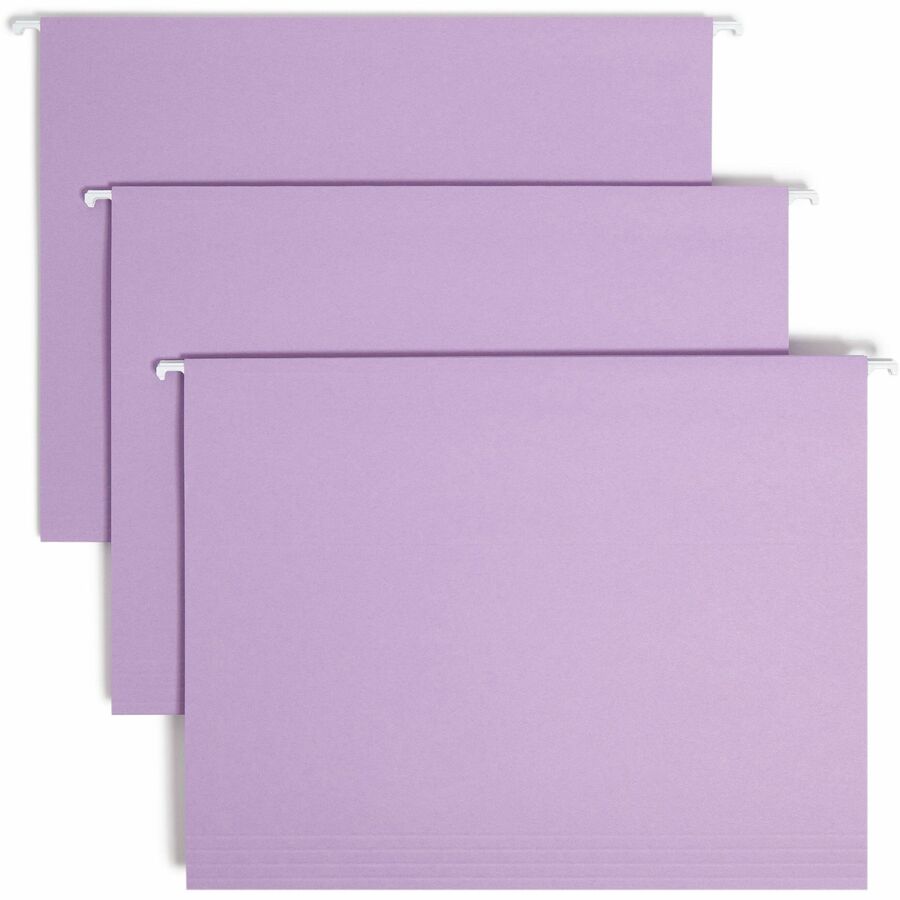 Smead Colored 1/5 Tab Cut Letter Hanging Folder - 8 1/2" x 11" - Top Tab Location - Assorted Tab Position - 11 pt. - Vinyl - Lavender - 10% Recycled - 25 / Box