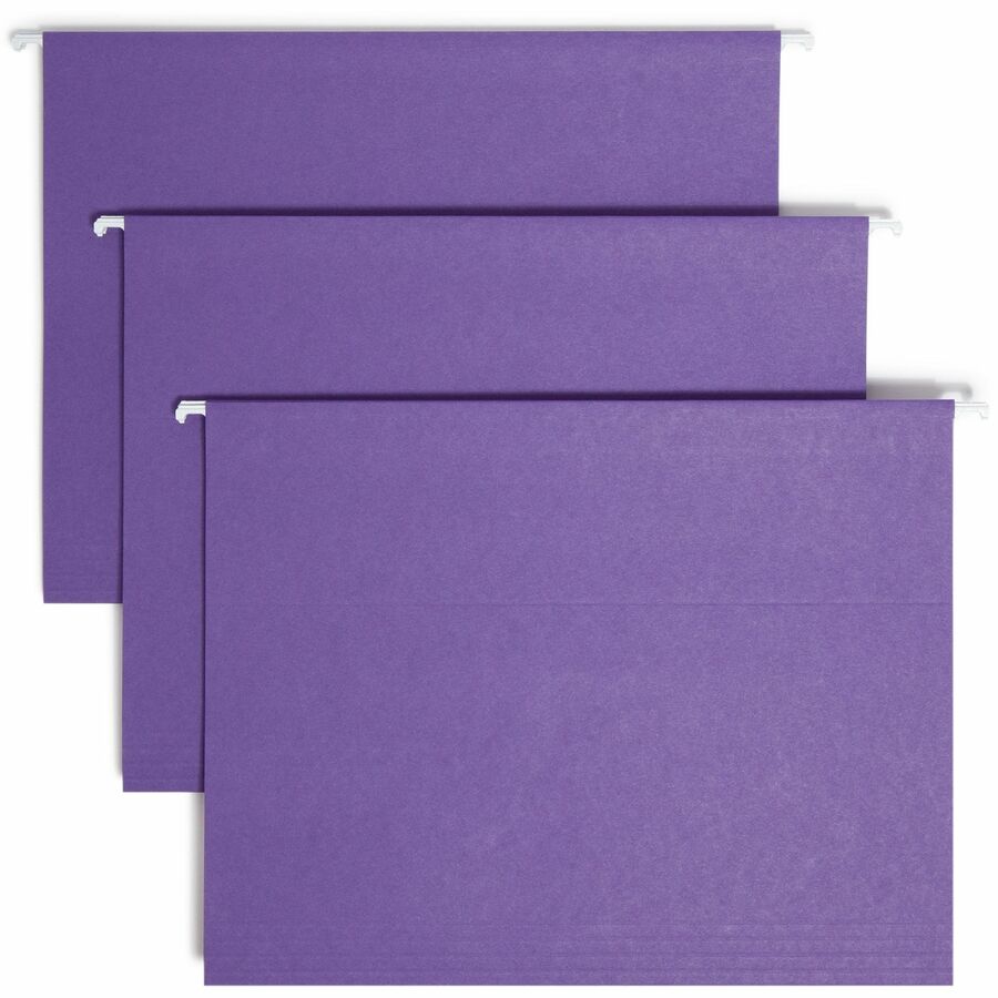 Smead 1/5 Tab Cut Letter Hanging Folder - 8 1/2" x 11" - Top Tab Location - Assorted Tab Position - 11 pt. - Vinyl - Purple - Hanging System - 10% Recycled - 25 / Box