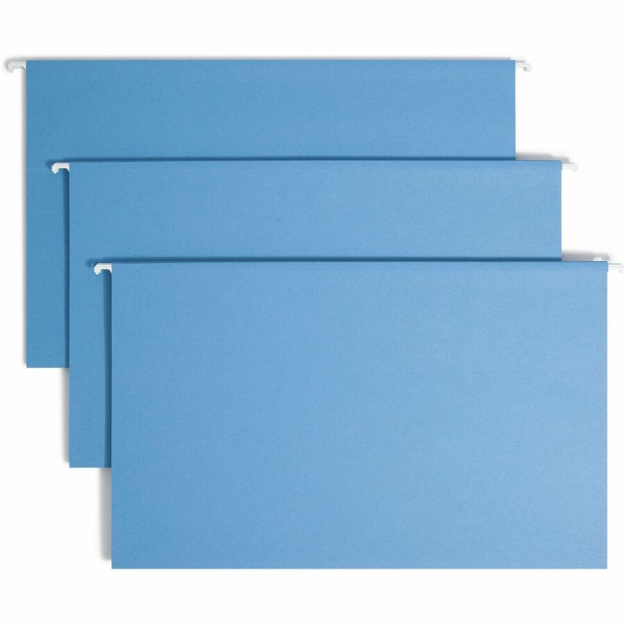 Smead Colored 1/5 Tab Cut Legal Hanging Folder - 8 1/2" x 14" - Top Tab Location - Assorted Tab Position - 11 pt. - Blue - 10% Recycled - 25 / Box