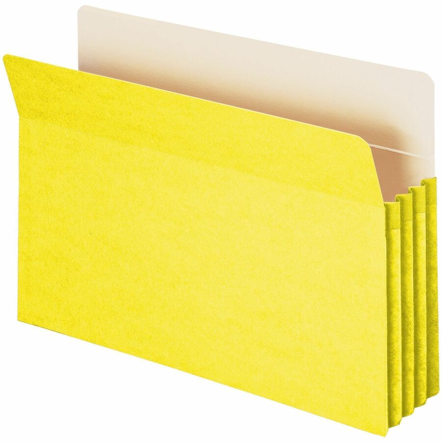 Smead Straight Tab Cut Legal File Pocket - 8 1/2" x 14" - 3 1/2" Expansion - Top Tab Location - Yellow - Tear Resistant - 10% Recycled - 25 / Box