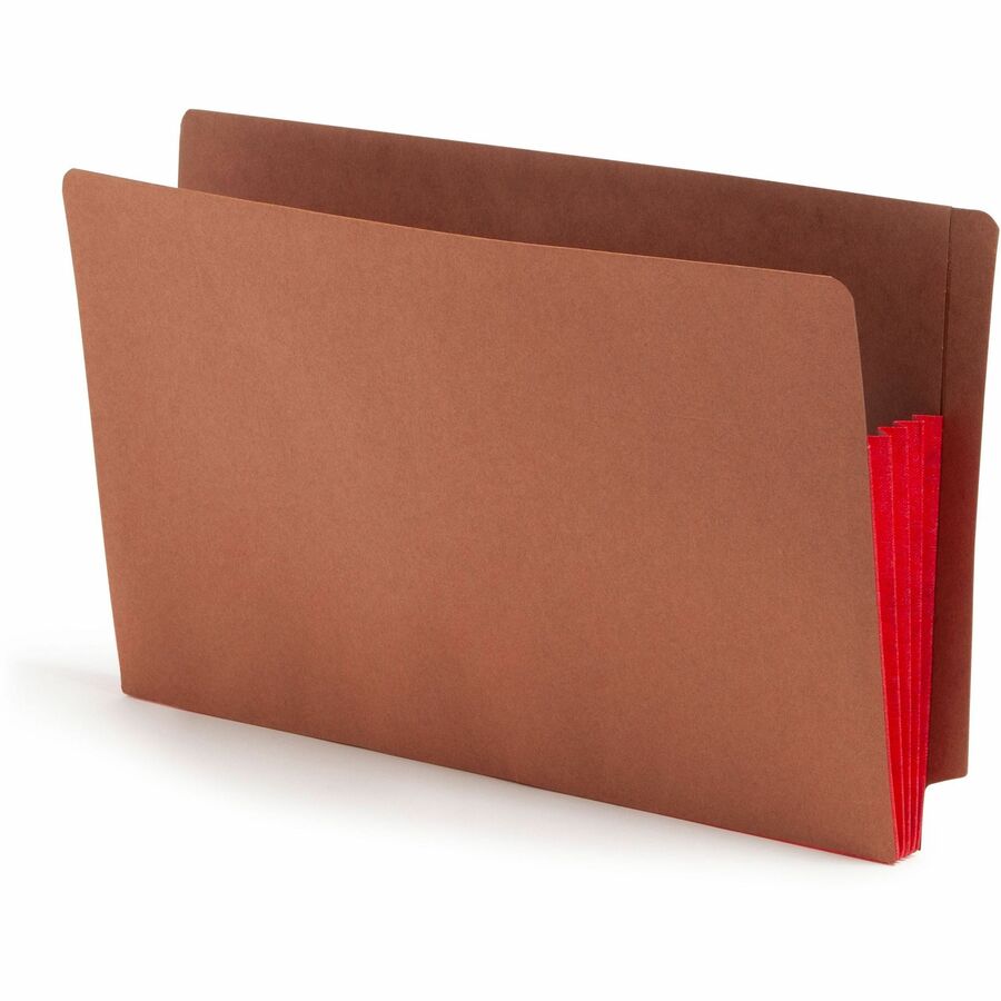 Smead TUFF Pocket Straight Tab Cut Legal File Pocket - 8 1/2" x 14" - 3 1/2" Expansion - 1 Pocket - End Tab Location - Top Tab Position - 12.5 pt. - 2 Plys - Redrope - Red - Tear Resistant - 30% Recycled - 10 / Box