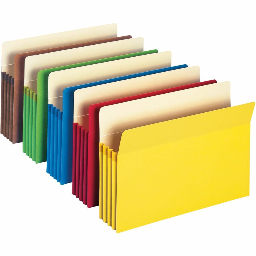 Smead Straight Tab Cut Legal File Pocket - 8 1/2" x 14" - 800 Sheets Capacity - 3 1/2" Expansion - 12.5 pt. - Manila Paper - Yellow, Green, Red, Blue, Redrope - Tear Resistant - 10% Recycled - 5 / Pack