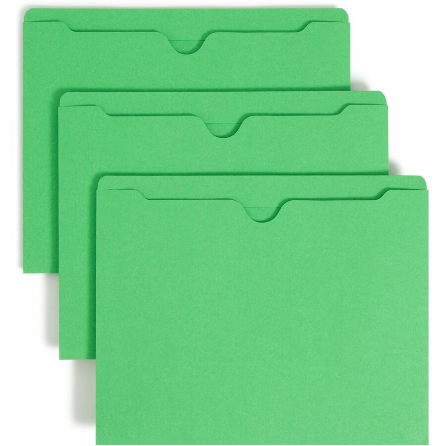 Smead Colored Straight Tab Cut Letter File Jacket - 8 1/2" x 11" - 11 pt. - 2 Plys - Green - Slip Resistant, Reinforced Tab - 10% Recycled - 100 / Box