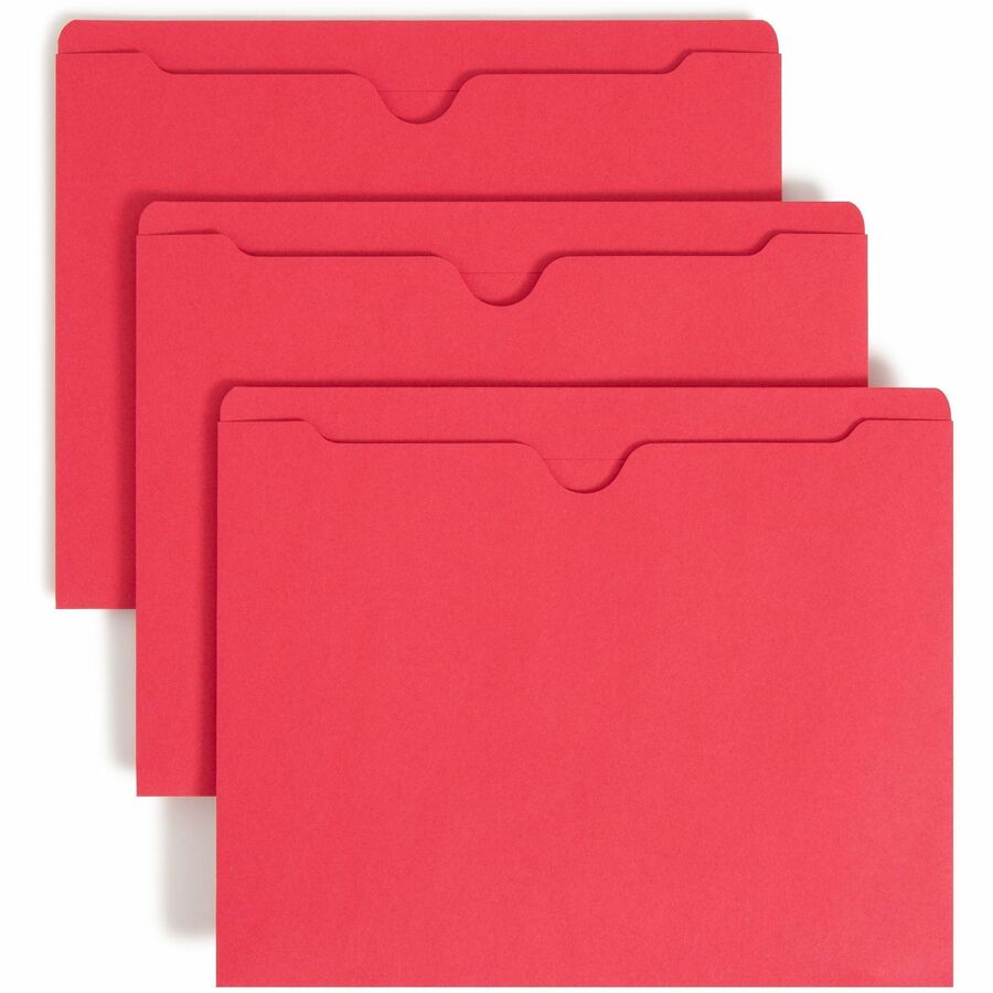 Smead Colored Straight Tab Cut Letter File Jacket - 8 1/2" x 11" - 11 pt. - 2 Plys - Red - Slip Resistant, Reinforced Tab - 10% Recycled - 100 / Box