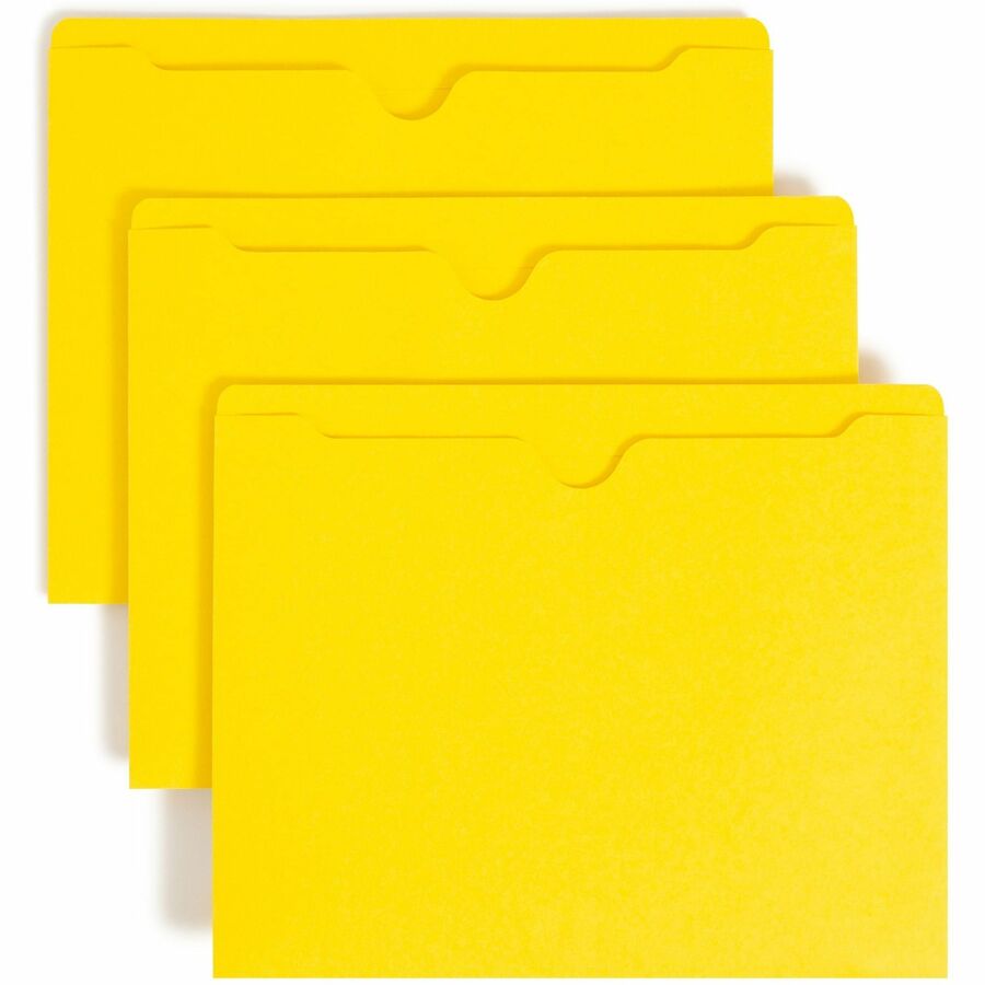 Smead Colored Straight Tab Cut Letter File Jacket - 8 1/2" x 11" - 11 pt. - 2 Plys - Yellow - Slip Resistant, Reinforced Tab - 10% Recycled - 100 / Box