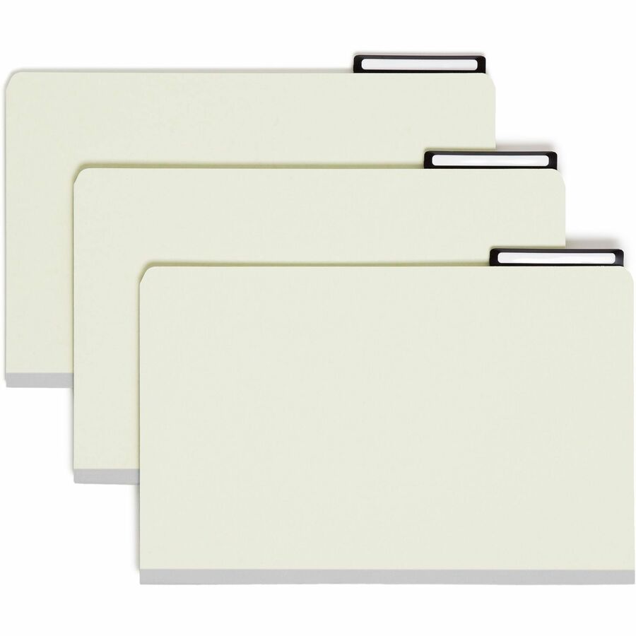 Smead 2/5 Tab Cut Legal Classification Folder - 8 1/2" x 14" - 1" Expansion - 1 x 2K Fastener - 2" for Folder - Top Tab Location - Right Tab Position - 8 Divider - 25 pt. - Pressboard - Gray, Green - Preprinted - 100% Recycled - 10 / Box