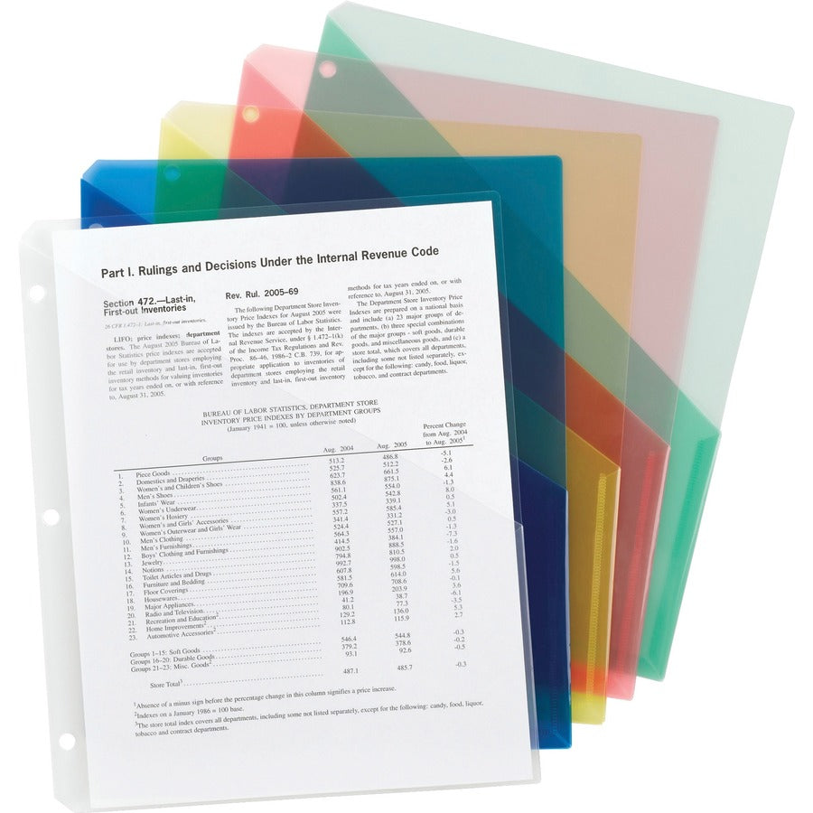 Smead Letter File Jacket - 8 1/2" x 11" - Poly - Clear, Green, Red, Yellow, Blue - Acid-free, Translucent - 5 / Pack