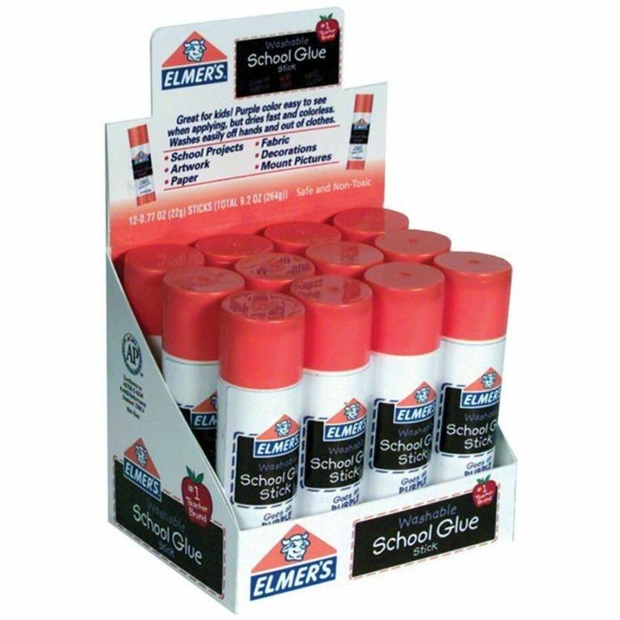 Elmer's Washable Nontoxic Glue Sticks - 0.77 oz - Purple - 12 / Box