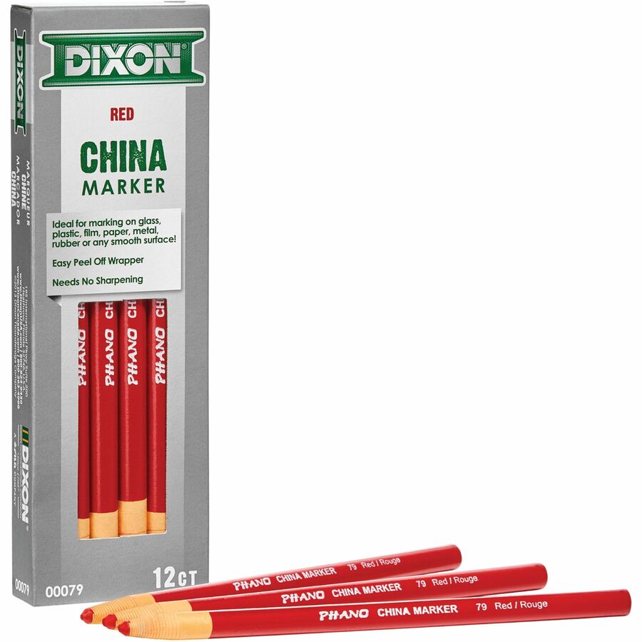 Dixon Industrial Phano Nontoxic China Markers - Red Lead - Red Barrel - 12 / Dozen