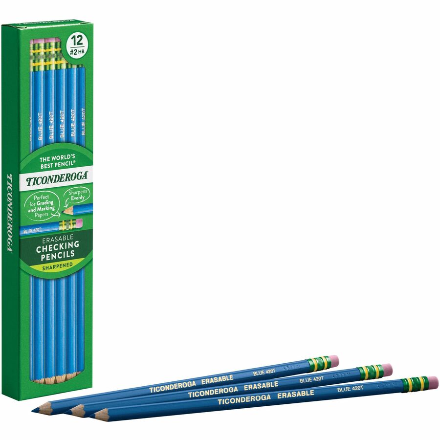 Ticonderoga Pre-Sharpened Erasable Checking Pencils - Blue Lead - HB - 12 / Dozen