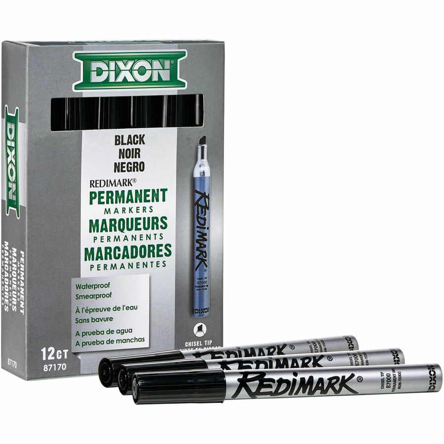 Dixon Industrial RediMark Chisel Tip Permanent Markers - Black Ink - Metal Barrel - 12 / Dozen