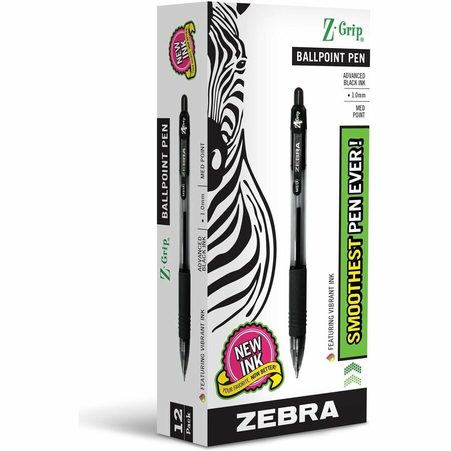Zebra Z-Grip Retractable Ballpoint Pens - Retractable - Black Ink - Black Barrel - 1 Dozen