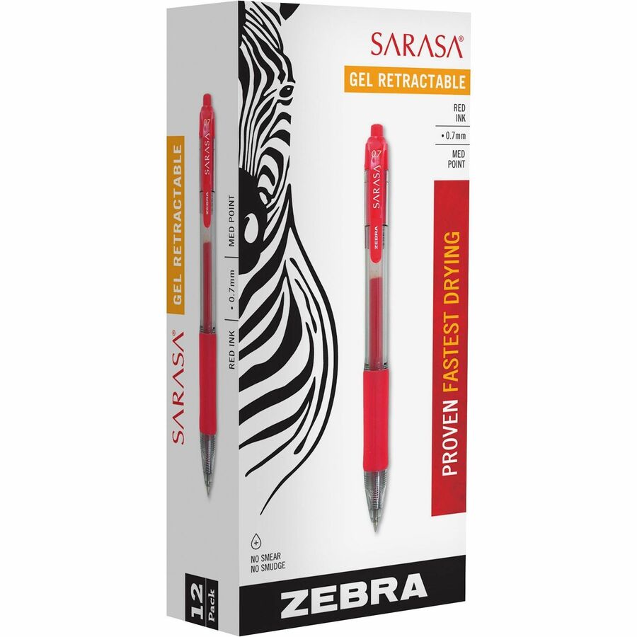 Zebra SARASA dry X20 Retractable Gel Pen - Refillable - Retractable - Red Ink - Pigment-based - Translucent Barrel - 12 / Dozen