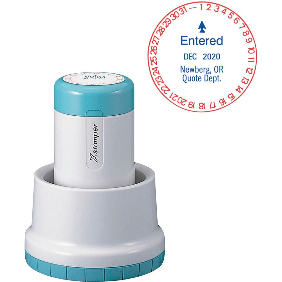 Xstamper XpeDater Rotary Custom Date Stamp - Custom Message/Date Stamp - 1.19" Impression Diameter - 50000 Impression(s) - Red, Blue - 1 Each