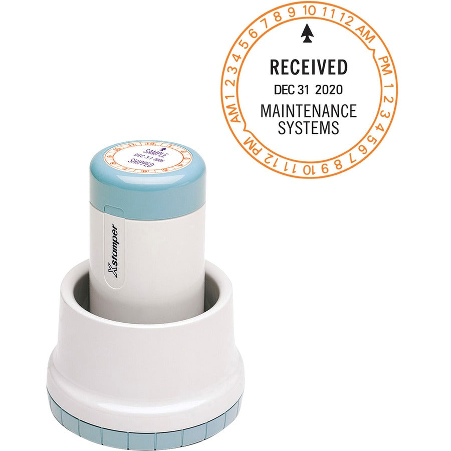 Xstamper XpeDater Rotary Date & Time Stamp - Message/Date Stamp - RECEIVED - 1.90" Impression Diameter - 50000 Impression(s) - Red, Blue - 1 Each