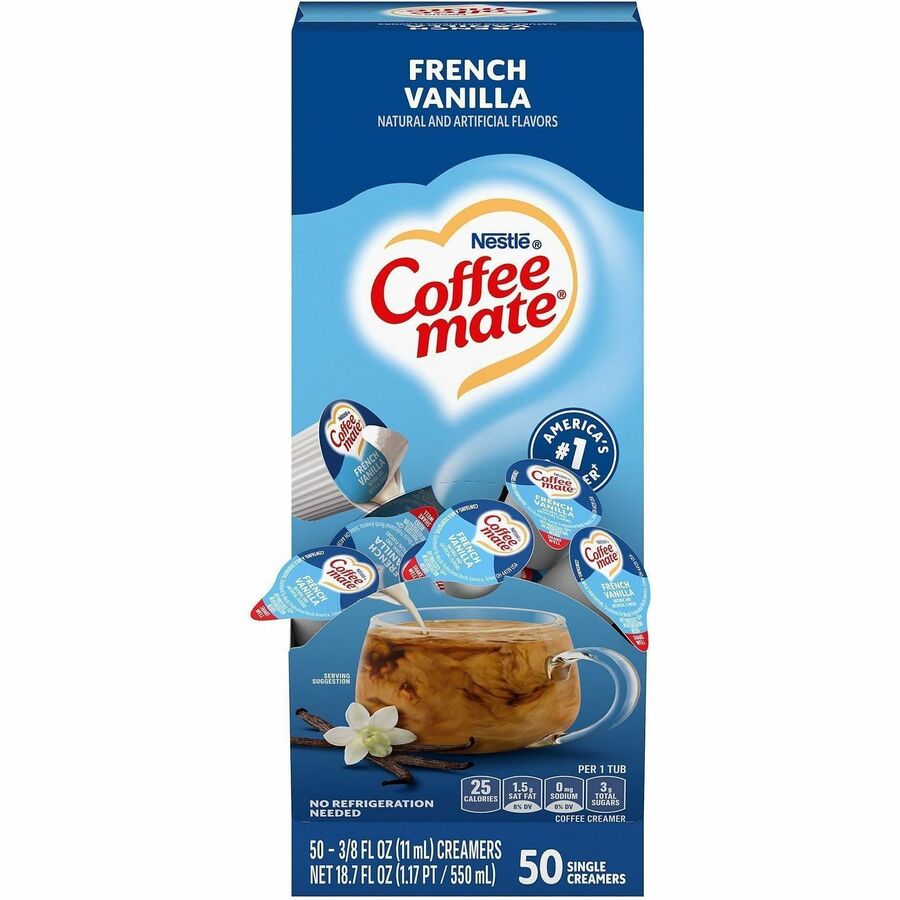 Coffee mate French Vanilla Nondairy Liquid Creamer Singles - Natural & Artificial French Vanilla Flavor - 0.38 fl oz (11 mL) - 50 Serving - 50 / Box