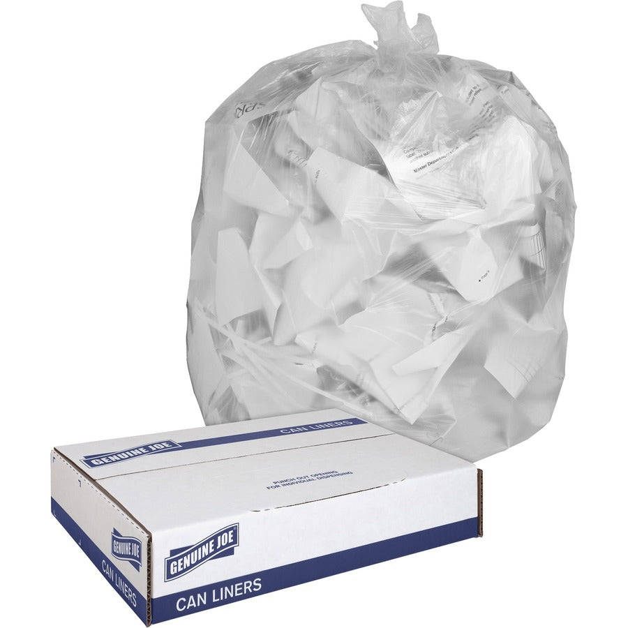 Genuine Joe Clear Trash Can Liners - Medium Size - 30 gal Capacity - 36" Length x 30" Width x 0.60 mil (15 Micron) Thickness - Low Density - Clear - 250/Box - 1 Carton