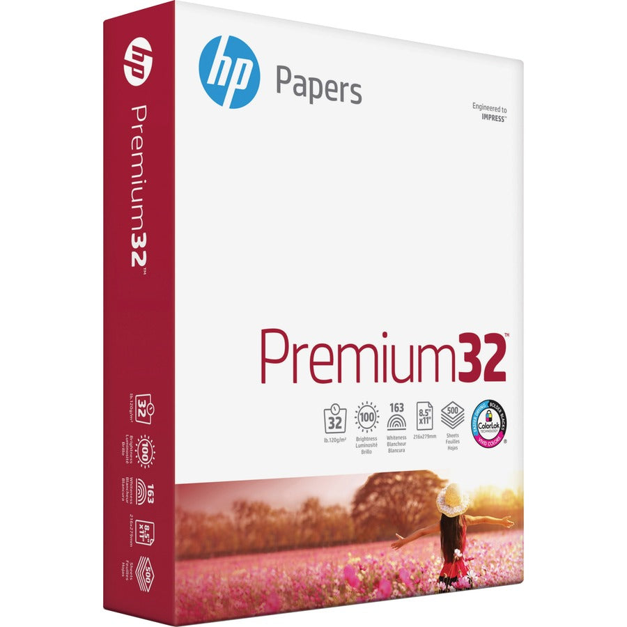 HP Premium32 Laser Paper - White - 100 Brightness - Letter - 8 1/2" x 11" - 32 lb Basis Weight - Acid-free, Heavyweight - White - 500 / Ream