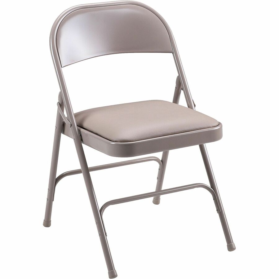 Lorell Padded Seat Folding Chairs - Beige Seat Color - Vinyl Seat Material - Beige Frame Color - Steel Frame Material - 4 / Carton