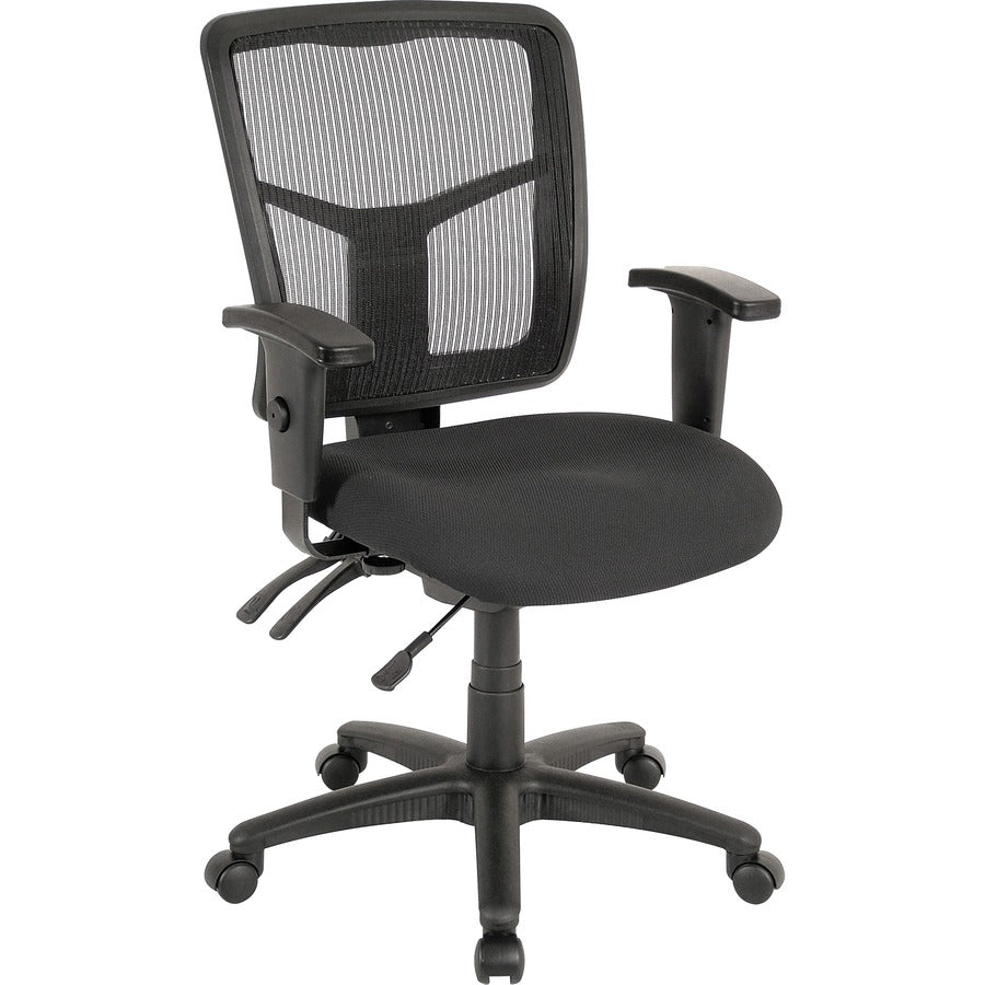 Lorell ErgoMesh Series Managerial Mesh Mid-Back Chair - Black Seat Color - Fabric Seat Material - Black Back Color - Black Frame Color - Mid Back - 5-star Base - 1 Each