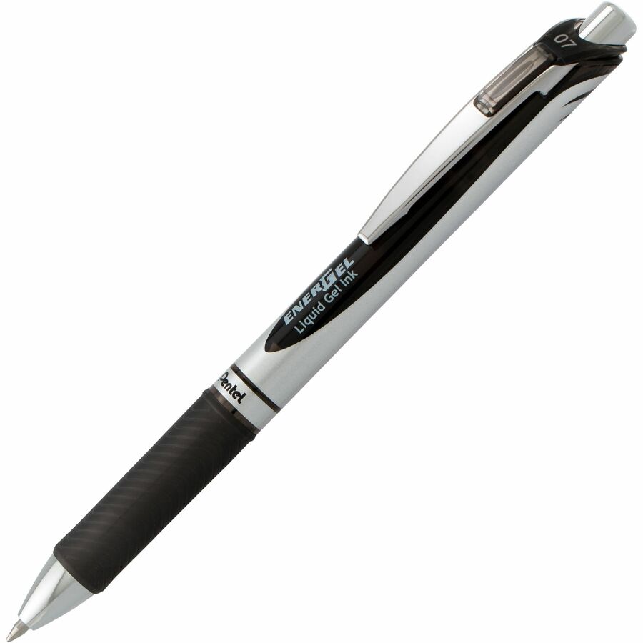 Pentel EnerGel RTX Rollerball Pen - Refillable - Retractable - Black Ink - Gel-based - Silver Barrel - Metal Tip - 1 Each