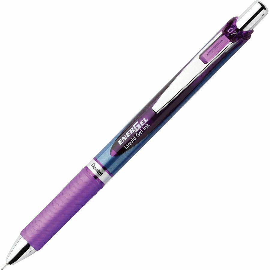 EnerGel EnerGel RTX Liquid Gel Pen - Refillable - Retractable - Violet Ink - Gel-based - Blue Barrel - Stainless Steel Tip - 1 Each
