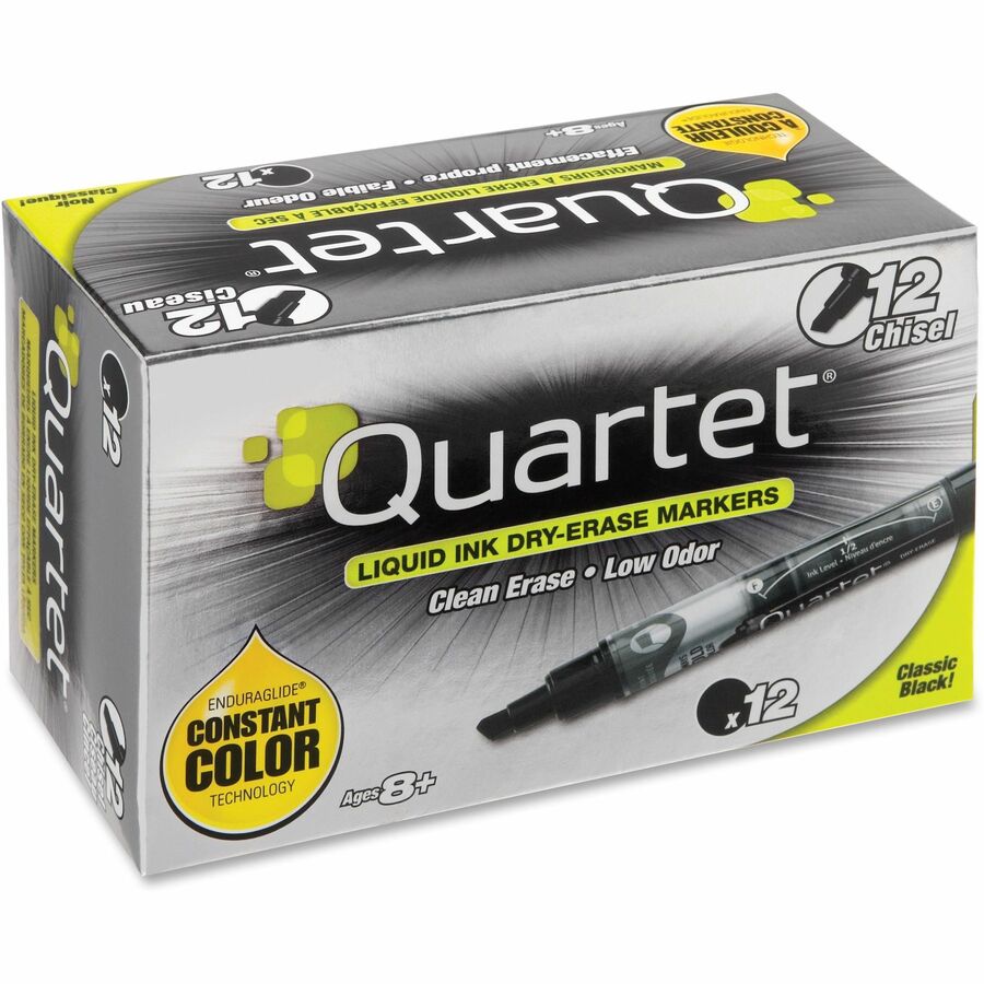 Quartet EnduraGlide Dry-Erase Markers - Black Ink - Transparent Barrel - 12 / Box