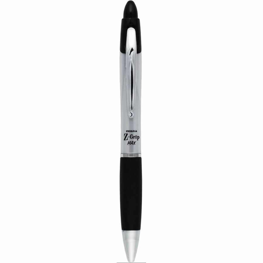 Zebra Z-grip Max Retractable Ballpoint Pens - Retractable - Black Ink - Gray Barrel - 12 / Dozen