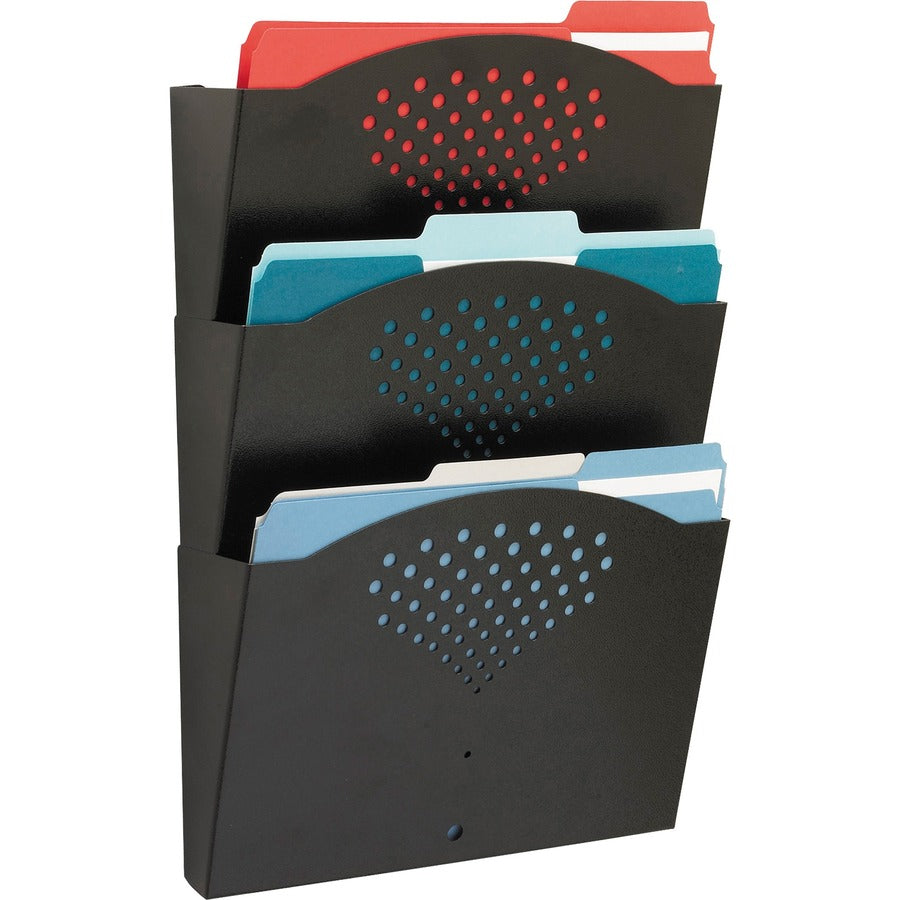 Safco Triple Letter-Size Steel Wall Pockets - 3 Pocket(s) - 18" Height x 12" Width x 3.50" Depth - Mar Resistant, Durable, Sturdy - Powder Coated - Black - Steel - 1 Each