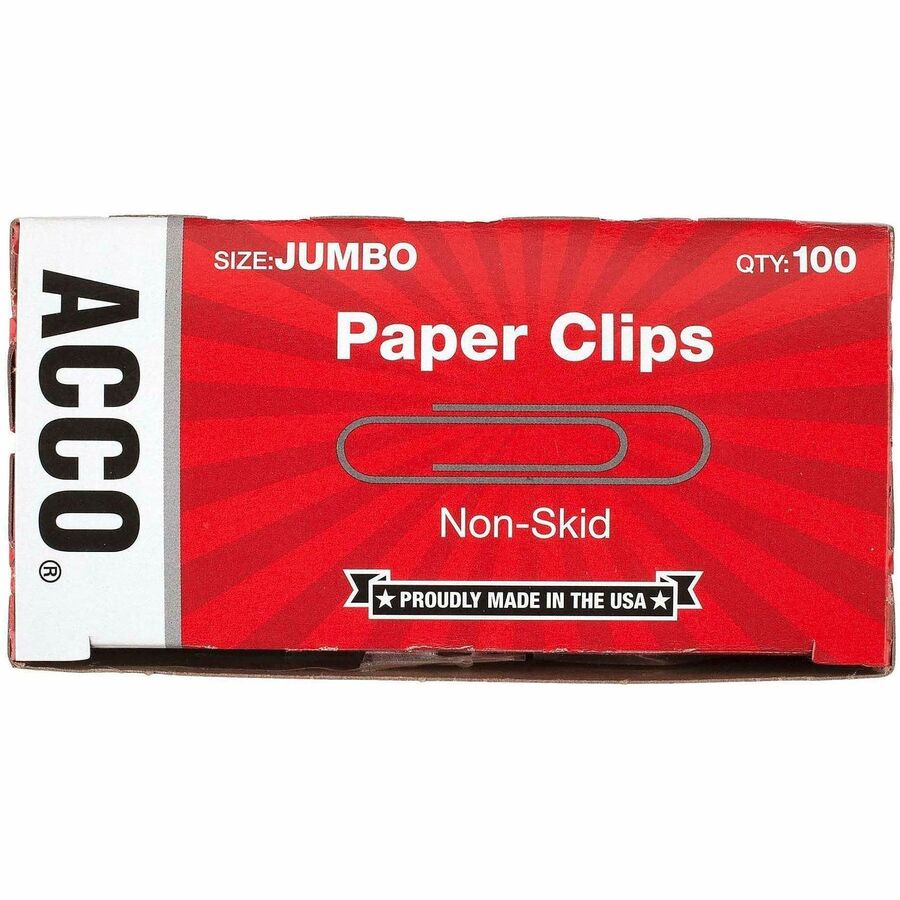 ACCO Economy Jumbo Non-Skid Paper Clips - Jumbo - 2" Length x 0.5" Width - 20 Sheet Capacity - Non-skid, Galvanized, Corrosion Resistant - Silver - Metal, Zinc Plated - 100/Box - 1000 / Pack