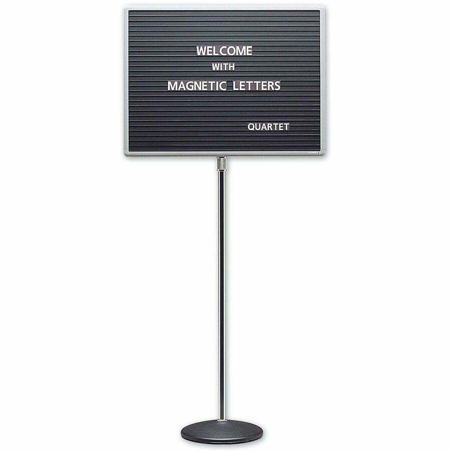 Quartet Single-Pedestal Letter Board - 16" Board Height x 20" Board Width - Solid Black Surface - Magnetic, Adjustable Pedestal, Sturdy - Gray Aluminum Frame - 1 Each