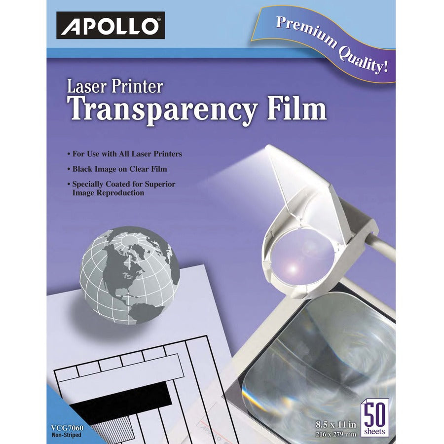 Apollo Laser Printer Transparency Film - 8 1/2" x 11" - Clear - 1 Box