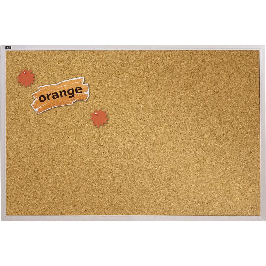 Quartet Bulletin Board - 48" Board Height x 96" Board Width - Brown Natural Cork Surface - Silver Aluminum Frame - 1 Each