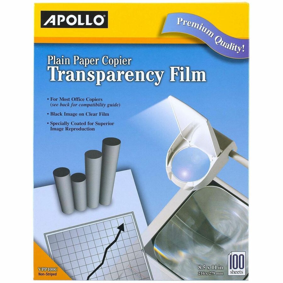 Apollo Plain Paper Copier Transparency Film - 8 1/2" x 11" - Black, White - 1 Box