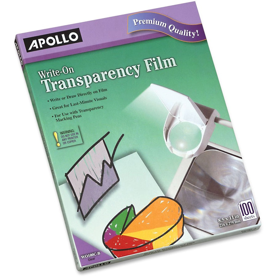 Apollo Write-On Transparency Film Sheets - Letter - 8 1/2" x 11" - Clear - 1 Box