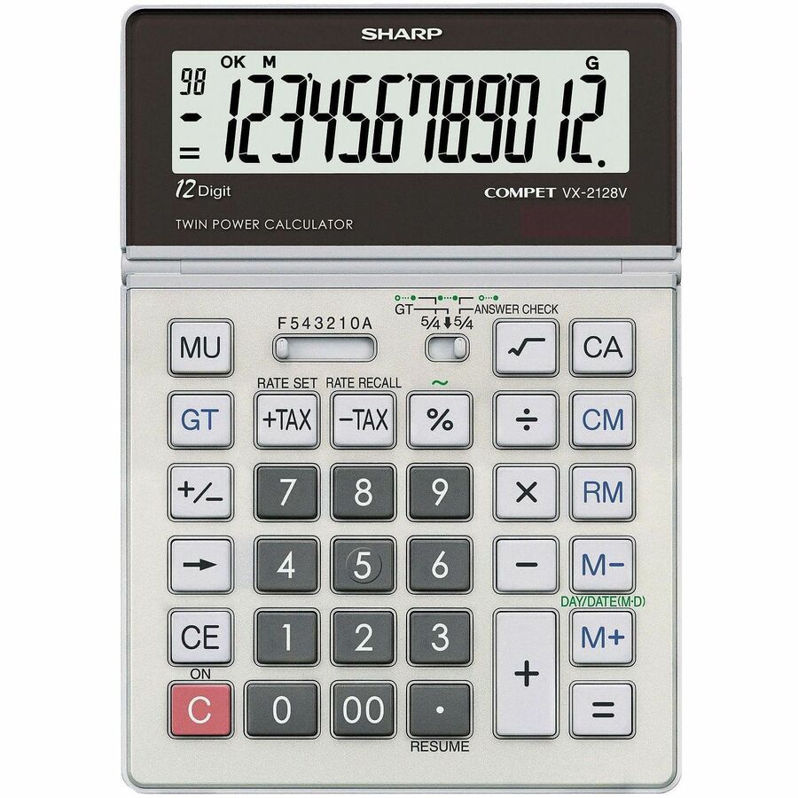 Sharp Calculators VX-2128V 12-Digit Commercial Desktop Calculator - 4-Key Memory, Sign Change, Backspace Key, Auto Power Off, Fixed Decimal, Double Zero - 12 Digits - LCD - Battery/Solar Powered - 1.1" Height x 5.5" Width x 8.2" Depth - Silver, Black...