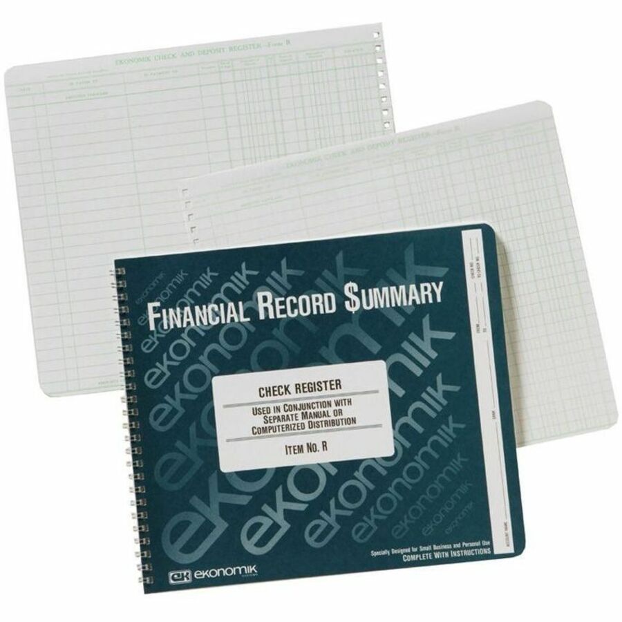 Ekonomik Standard Size Check Registry - 40 Sheet(s) - Wire Bound - 10" x 8.75" Sheet Size - White Sheet(s) - Green Print Color - 1 Each