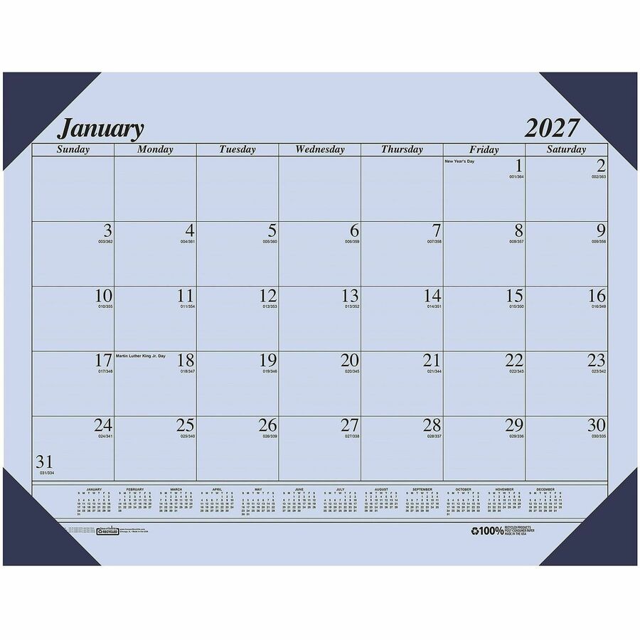 House of Doolittle Ecotones Compact Calendar Desk Pads - Julian Dates - Monthly - 1 Year - January 2027 to December 2027 - 1 Month Single Page Layout - 22" x 17" Sheet Size - 2.88" x 2.13" Block - Desk Pad - Orchid - Paper, Leatherette - 1 Each