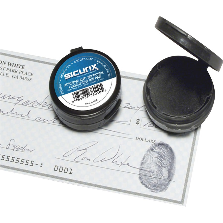 SICURIX Inkless Fingerprint Pad with Adhesive BLACK (38010) - 1.5" Height x 1.5" Width x 1.5" Depth - Black Ink - Black - 1 Each