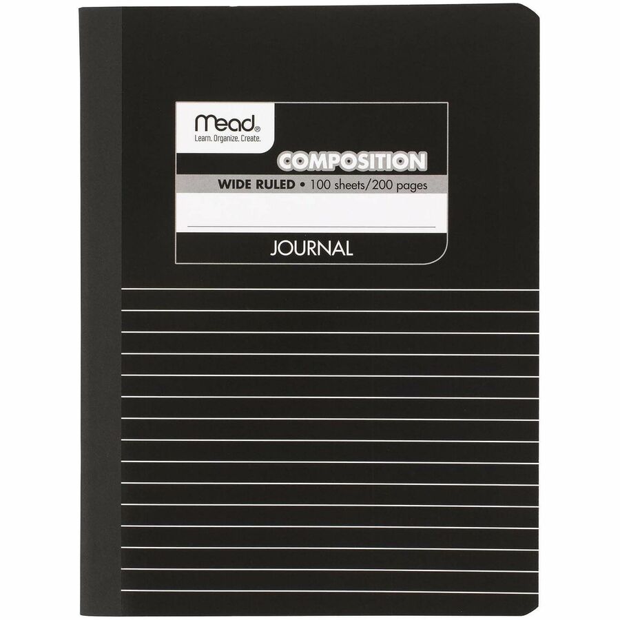 Mead Square Deal Black Marble Journal - 100 Sheets - Sewn - 7 1/2" x 9 3/4" Sheet Size - Black Marble Cover - Schedule - 1 Each