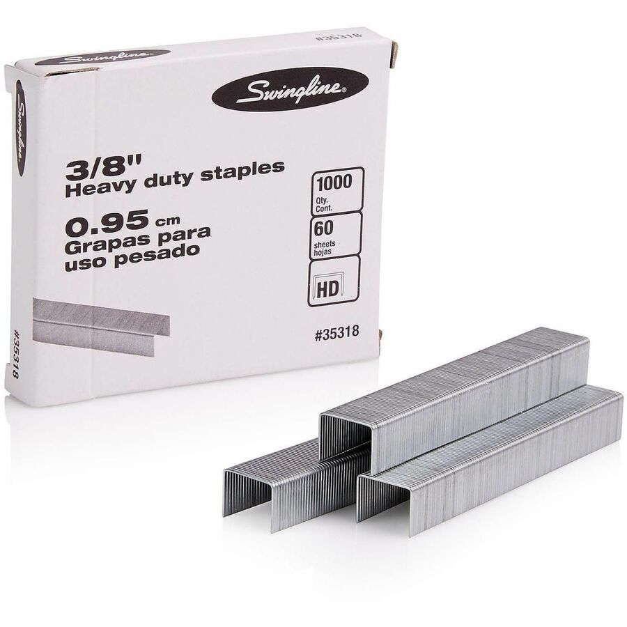 Swingline Premium Heavy-Duty Staples - Heavy Duty - 3/8" Leg - Holds 60 Sheet(s) - for Paper - Chisel Point - Silver - 100 Per Strip - 1000 / Box