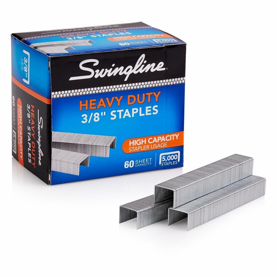 Swingline Staples - Heavy Duty - 3/8" Leg - Holds 60 Sheet(s) - Heavy Duty, Chisel Point - 100 Per Strip - 5000 / Box
