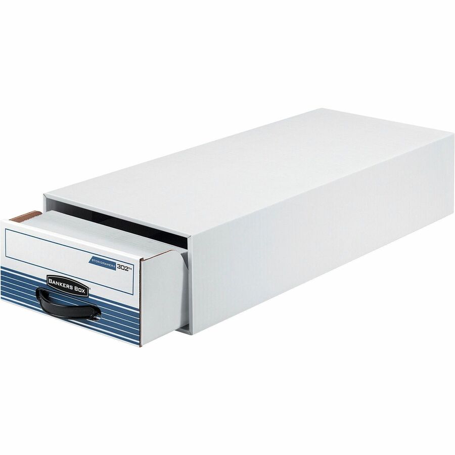 Bankers Box Stor/Drawer Steel Plus Check Storage Boxes - Internal Dimensions: 9.25" Width x 23.25" Depth x 4.38" Height - External Dimensions: 10.5" Width x 25.2" Depth x 5.3" Height - Medium Duty - Stackable - Steel, Plastic - White, Blue - For File...