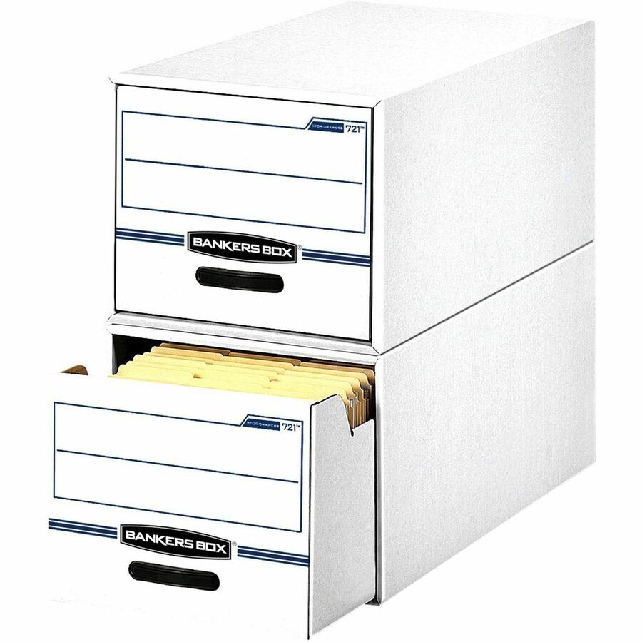 Bankers Box Stor/Drawer - Legal - Internal Dimensions: 15.50" Width x 23.25" Depth x 10.38" Height - External Dimensions: 16.8" Width x 25.5" Depth x 11.5" Height - Media Size Supported: Legal - Light Duty - Stackable - Corrugated Paper - White, Blue...