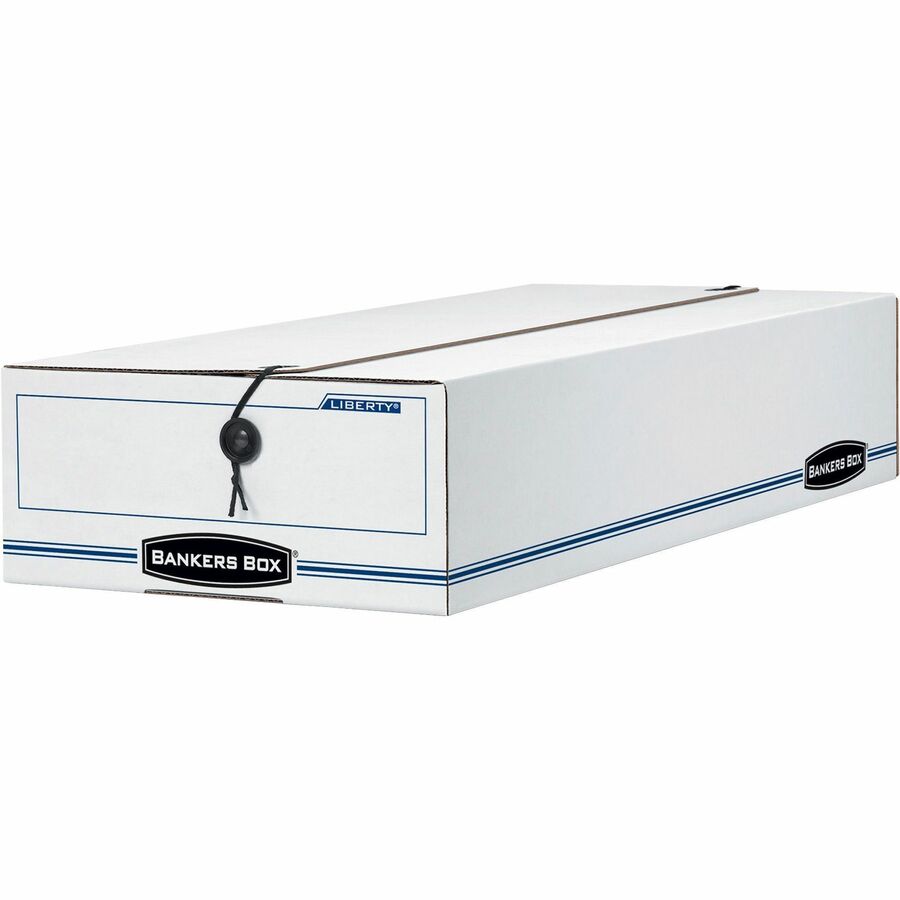 Bankers Box Liberty Check and Form Boxes - Internal Dimensions: 9" Width x 23" Depth x 4" Height - External Dimensions: 9.3" Width x 23.8" Depth x 4.3" Height - String/Button Tie Closure - Light Duty - Stackable - Fiberboard - White, Blue - For Check...