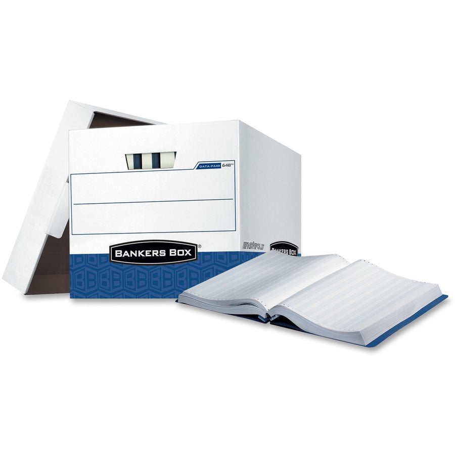 Bankers Box DataPak Storage Box 14-7/8" x 11 - Internal Dimensions: 12.75" Width x 16" Depth x 12.50" Height - External Dimensions: 13.8" Width x 17.8" Depth x 13" Height - Lift-off Closure - Heavy Duty - Stackable - White, Blue - For Document - 12 / C...